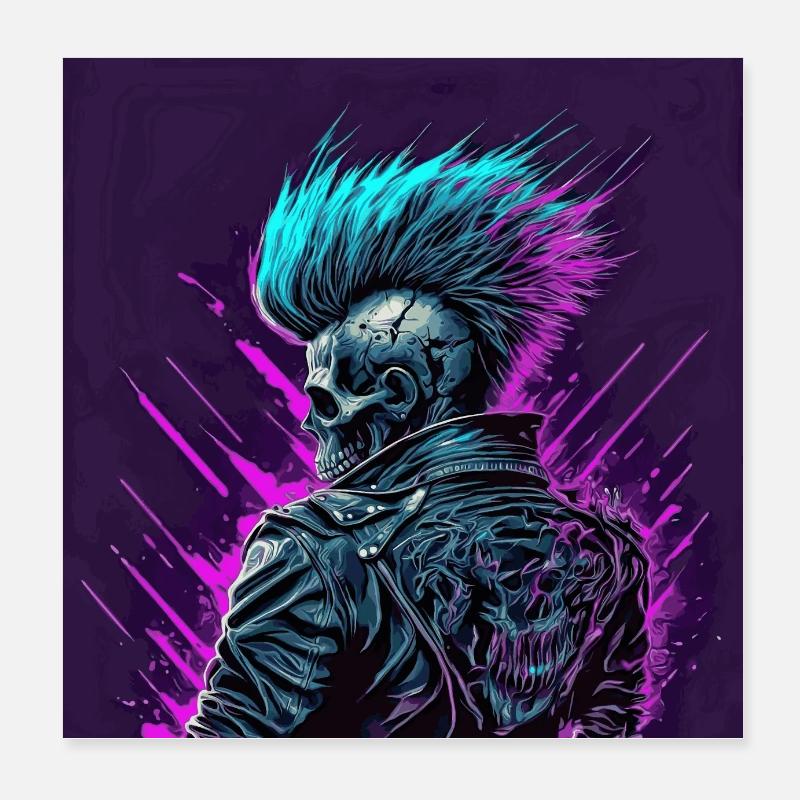 Synthwave Zombie Skull Poster 8" x 8" (20x20 cm)