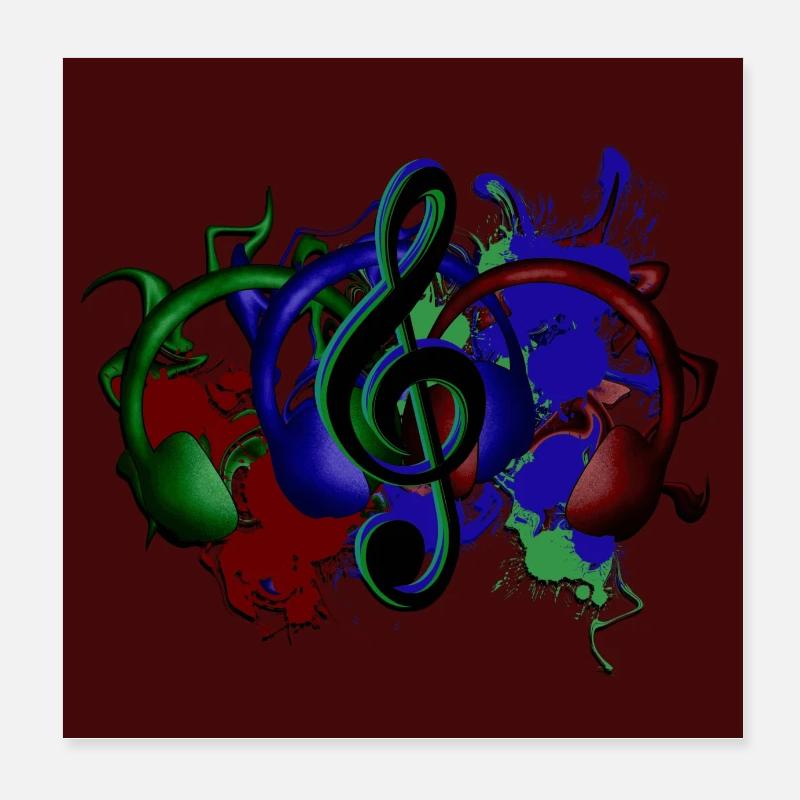 Kopfhörer Notenschlüssel Poster 20x20 cm