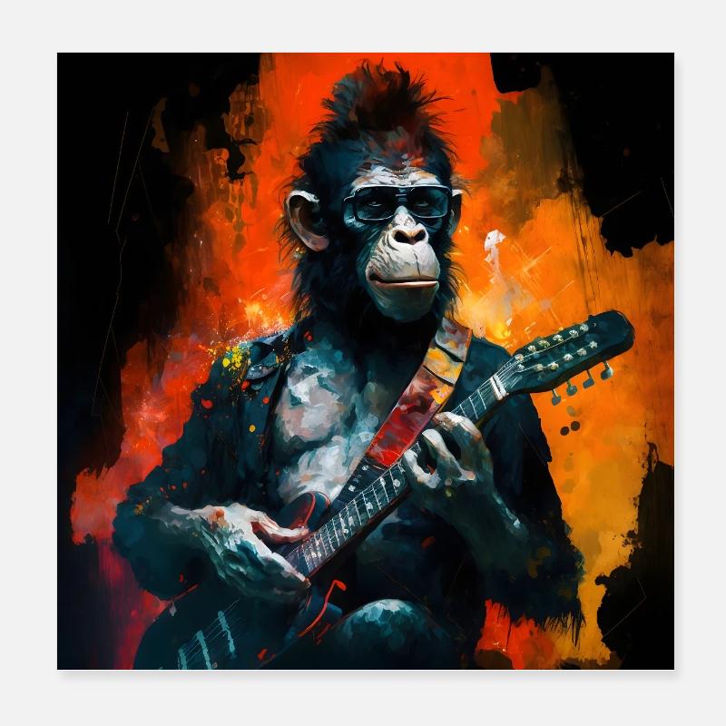 Guitar playing chimp Poster 8" x 8" (20x20 cm)