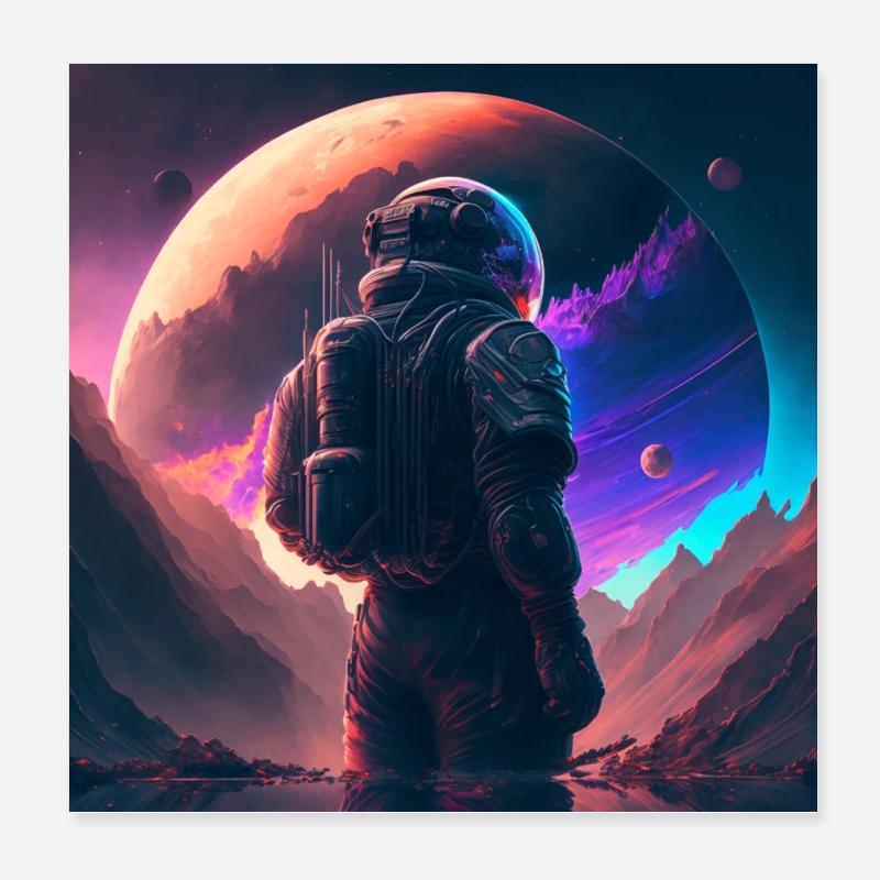 Galactic Explorer on Neon Horizon Poster 8" x 8" (20x20 cm)