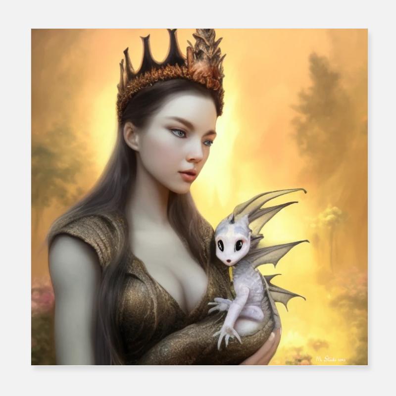 White Dragon and Queen Poster 8" x 8" (20x20 cm)