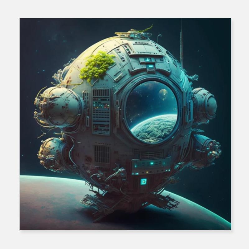 Raumfähre schwebt im Weltraum Poster 20x20 cm