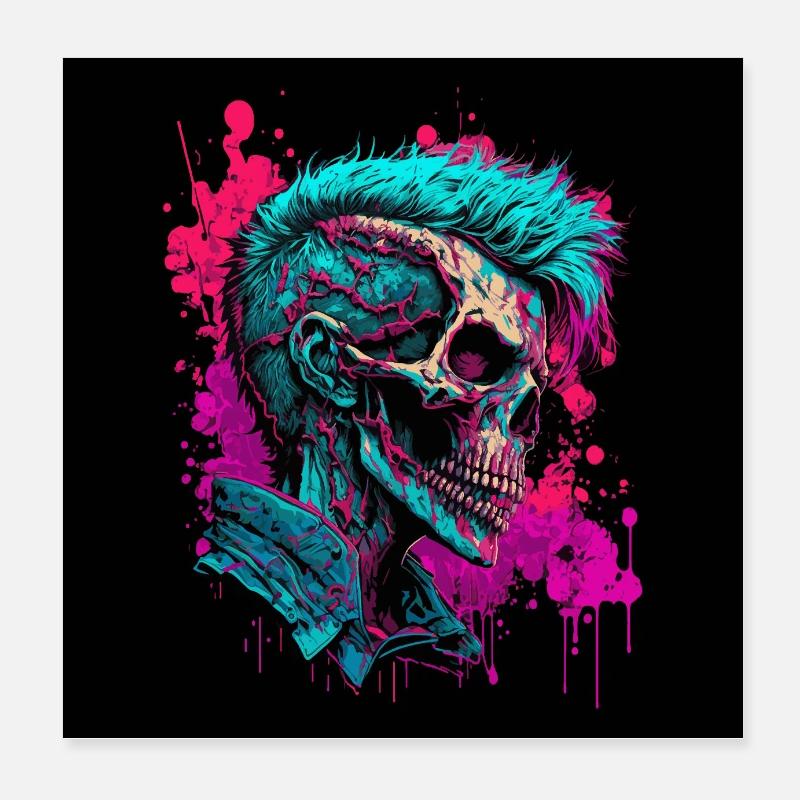 Crâne de zombie rave - Poster 20 x 20 cm - blanc