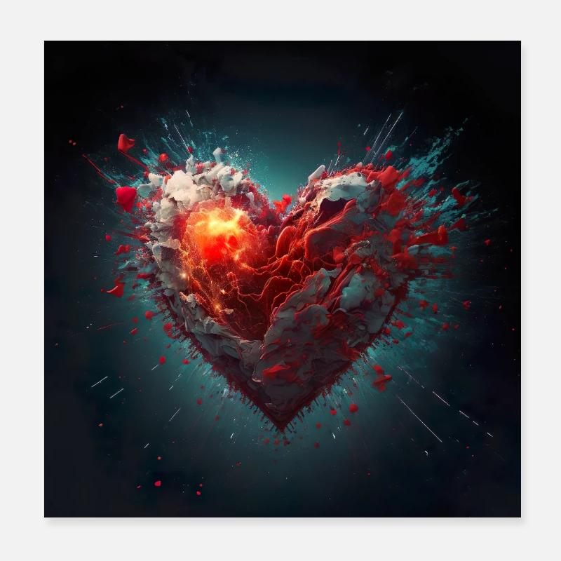 Exploding Heart Digital Wall Art Affiche Wall Art Poster 20 x 20 cm