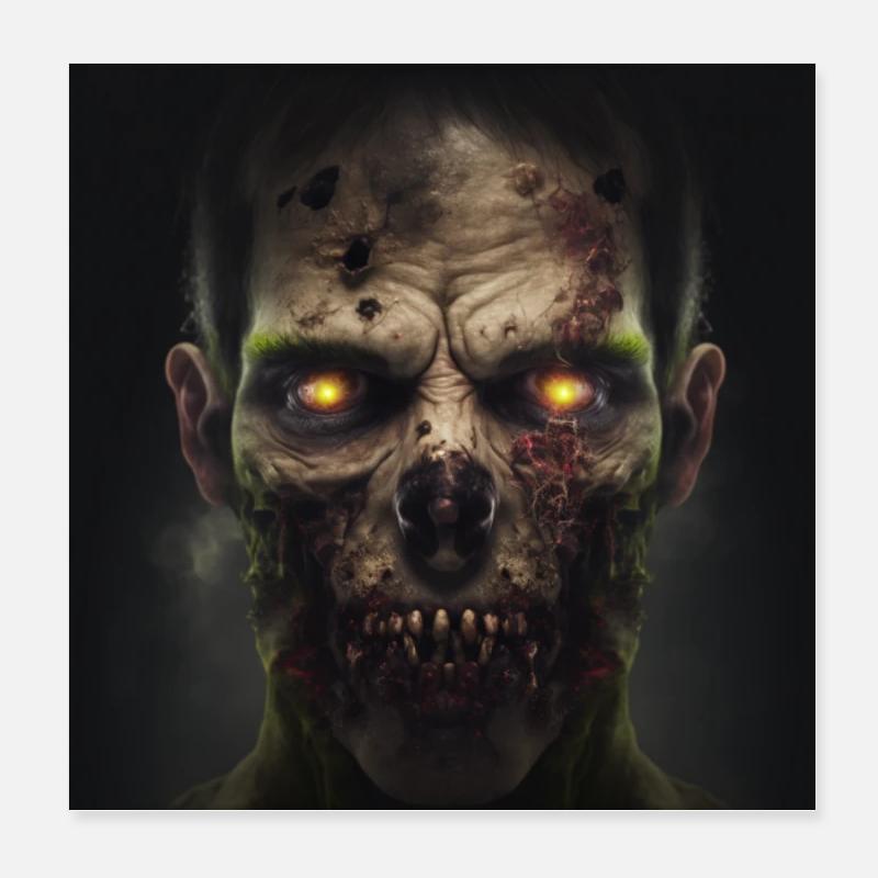 Visage de zombie maléfique Poster 20 x 20 cm