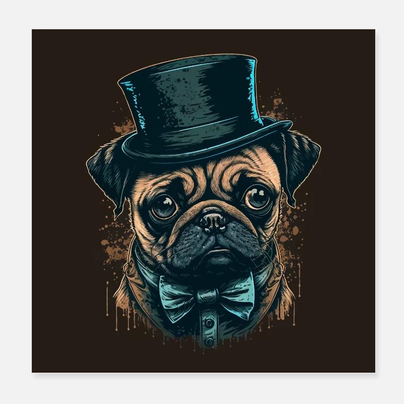 Kleiner Mops mit großem Hut Poster 20x20 cm
