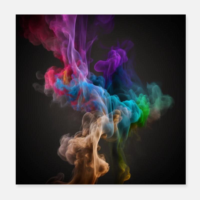 Fumée colorée sur fond noir - Poster 20 x 20 cm - blanc