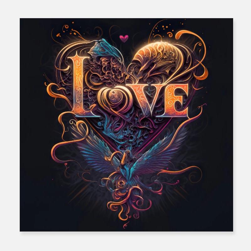 Love - Style rétro cyber - Idée cadeau Poster 20 x 20 cm