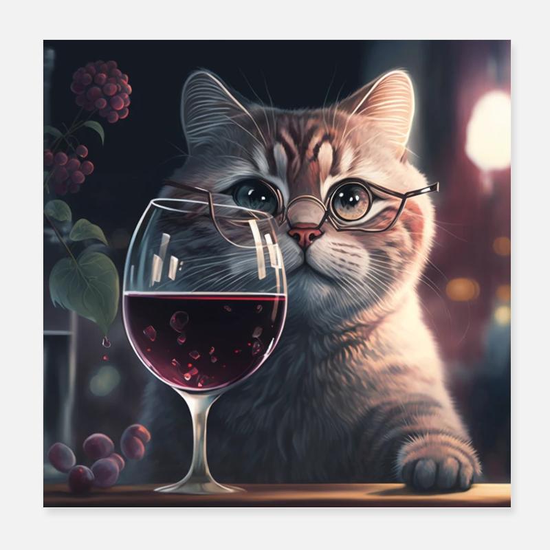 Chat et vin rouge : soirée chic à la maison Poster 20 x 20 cm