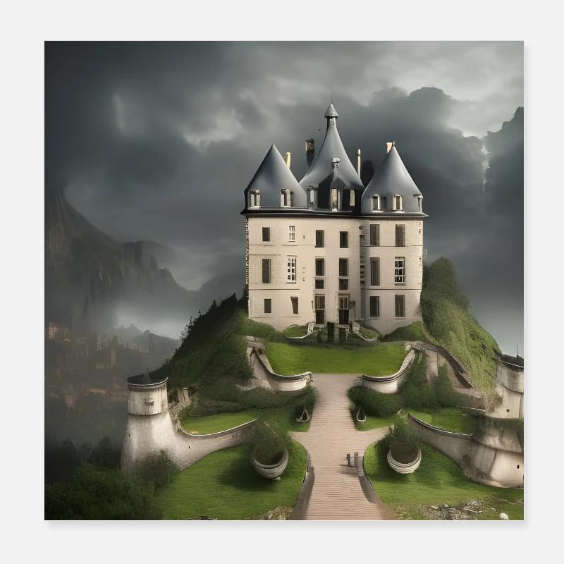 Château sur colline au dessus de la ville Poster 20 x 20 cm