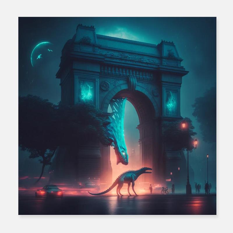 Paris dinosaur Poster 8" x 8" (20x20 cm)