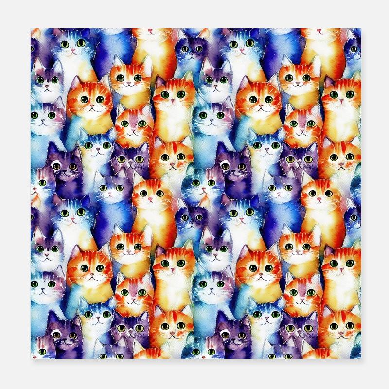 Aquarelle chats Poster 20 x 20 cm