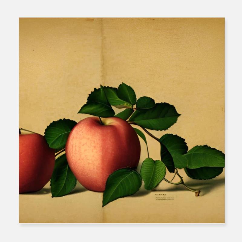 Apple Botanical Drawing Illustration Retro Antique Poster 8" x 8" (20x20 cm)