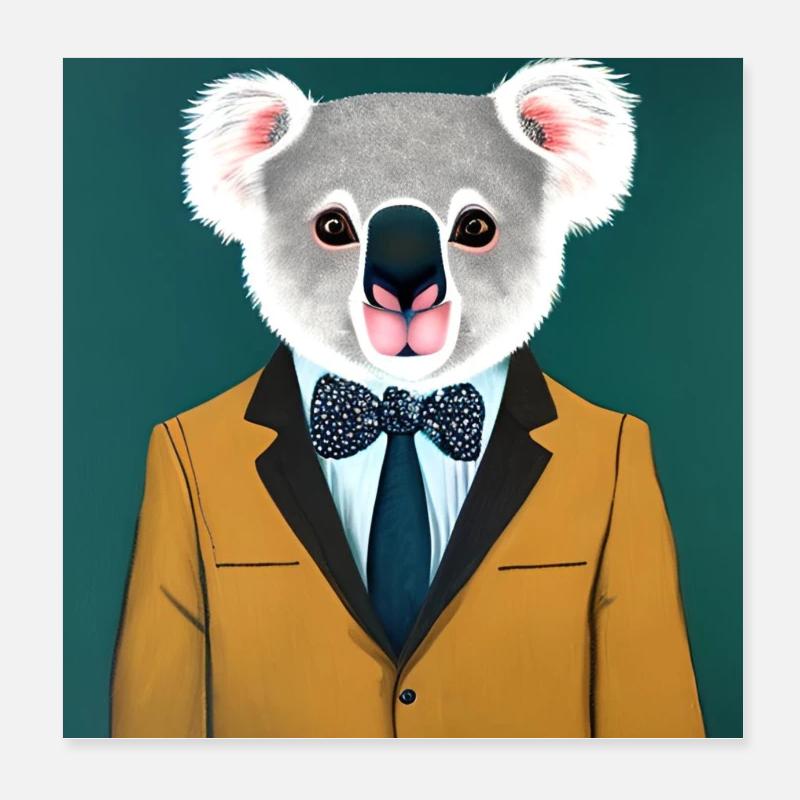 Hipster Tiere lustiges Design Koala im Anzug Spaß Poster 20x20 cm