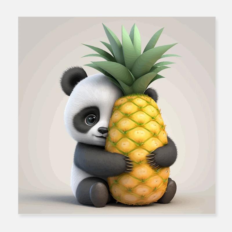 cute panda baby with pineapple Poster 8" x 8" (20x20 cm)