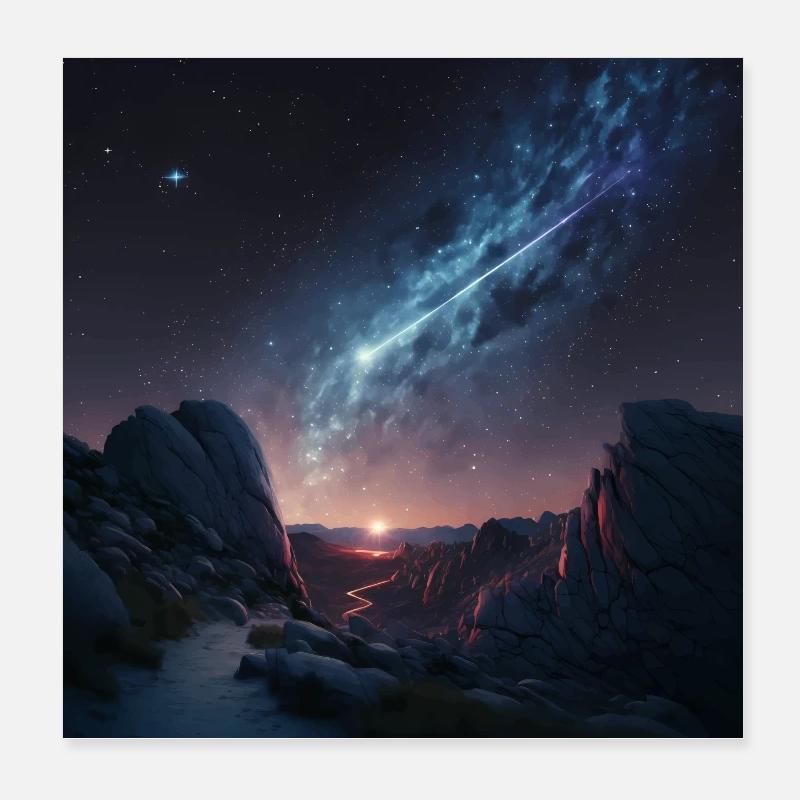 Ciel nocturne avec astéroïde - Poster 20 x 20 cm - blanc