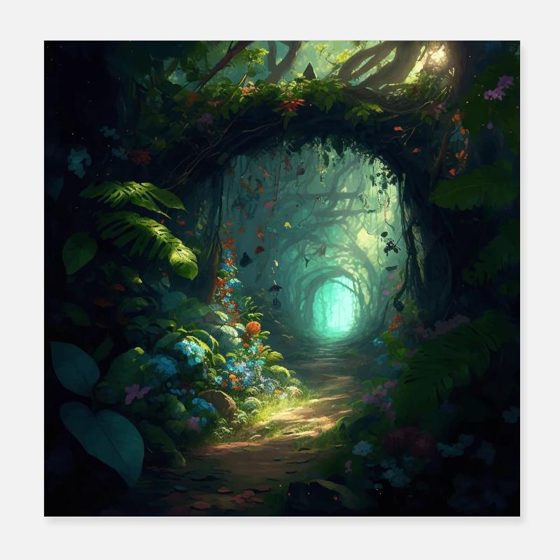 Pfad durch einen verwunschenen Wald Version 1 Poster 20x20 cm