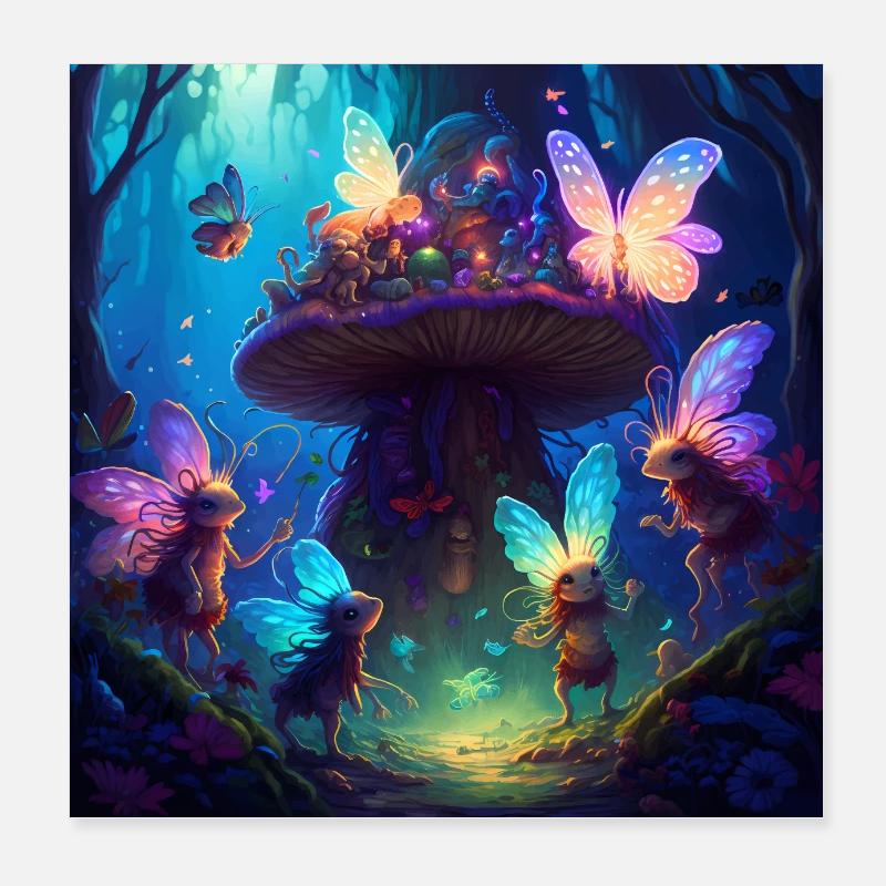 Fairy Creatures in the Enchanted Forest Version 2 Poster 8" x 8" (20x20 cm)