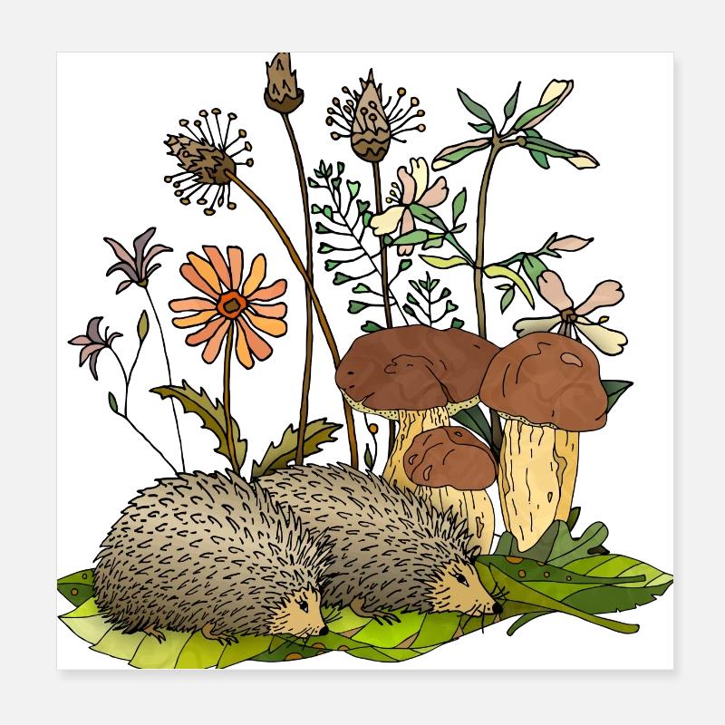 Hedgehogs Poster 8" x 8" (20x20 cm)