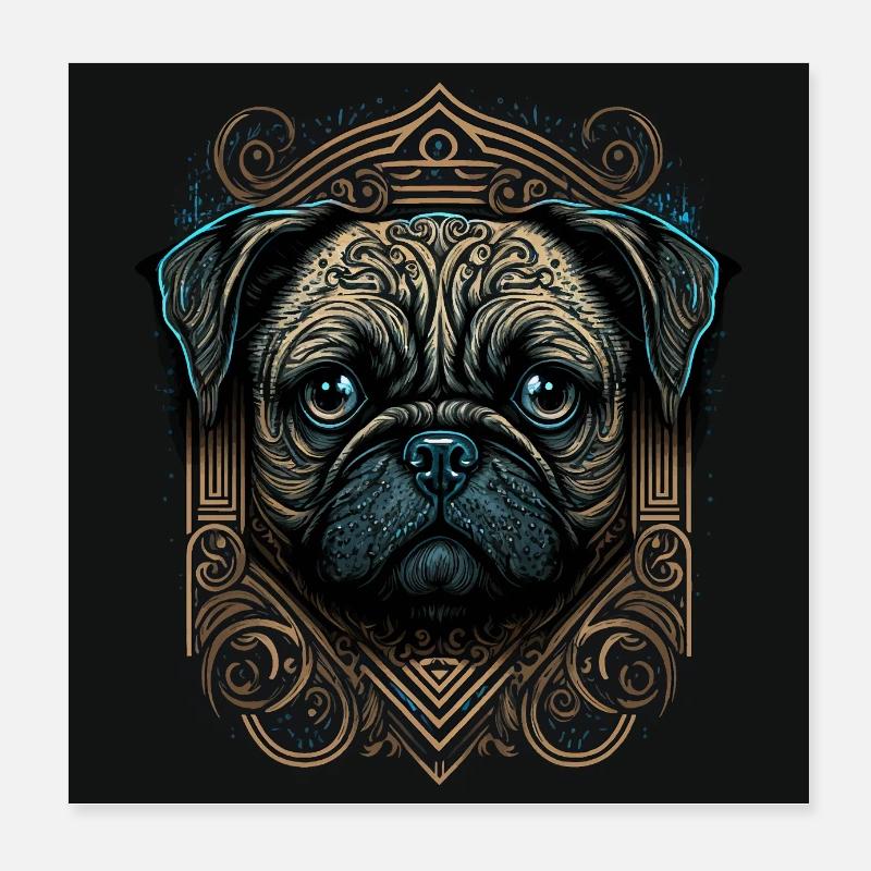 Kleiner Mops mit Ornamenten Poster 20x20 cm