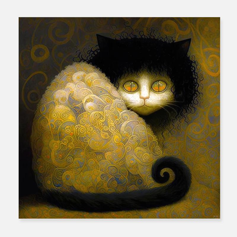 Chat Doré Arabesques - Stoik le chat Poster 20 x 20 cm