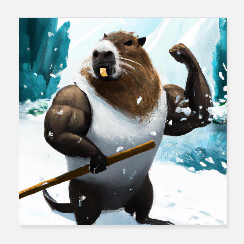 Capybara with muscles Poster 8" x 8" (20x20 cm)