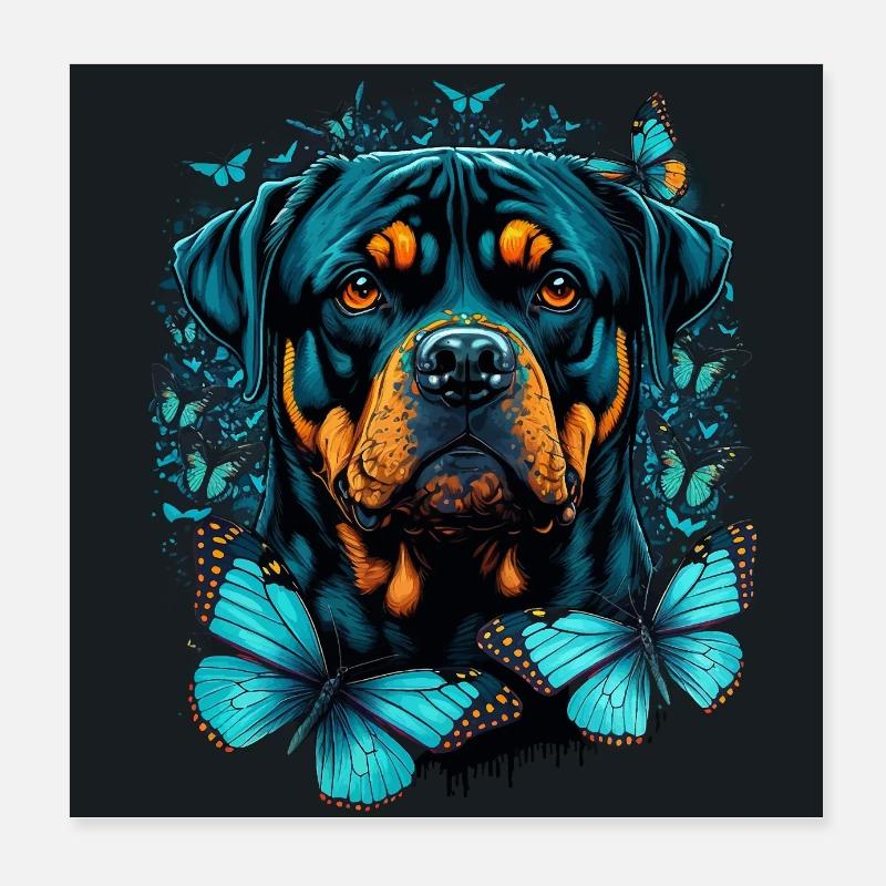 Rottweilers and butterflies Poster 8" x 8" (20x20 cm)