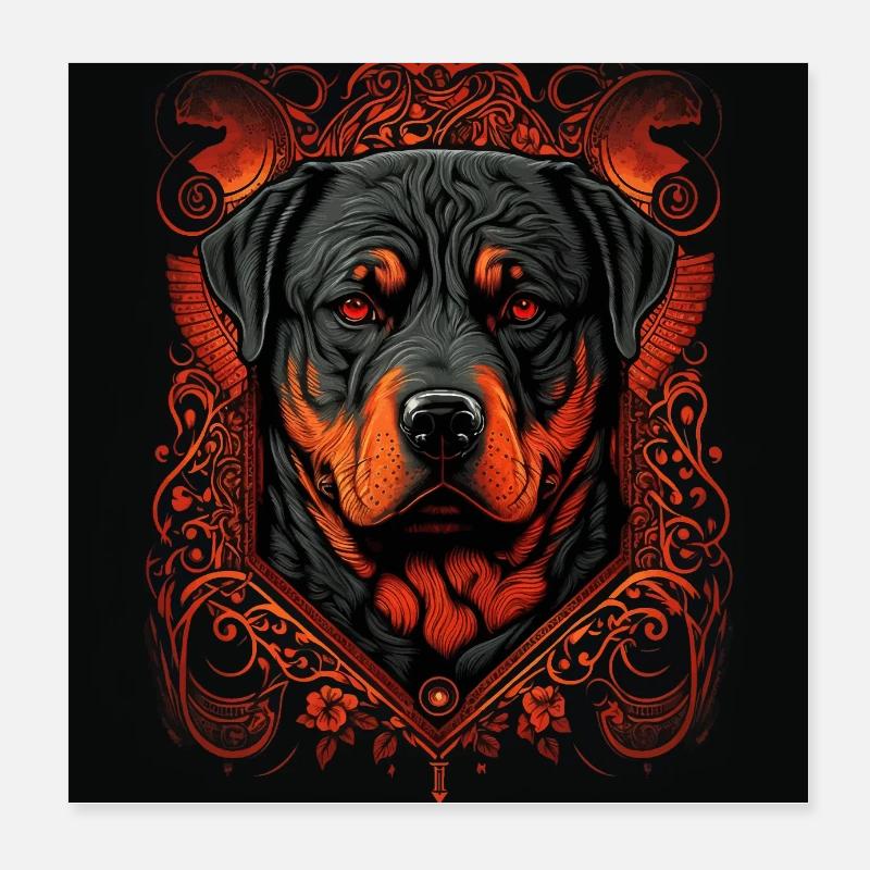 Dark Rottweiler Love - Poster 20x20 cm - Weiß
