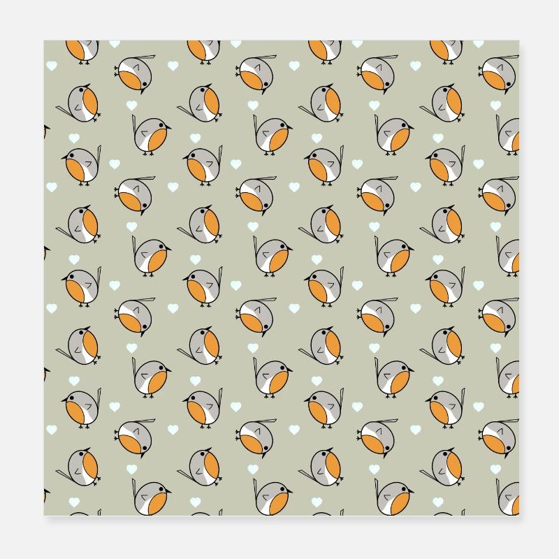 Piccolo uccello carino gola-rossa nel modello invernale Poster 20x20 cm