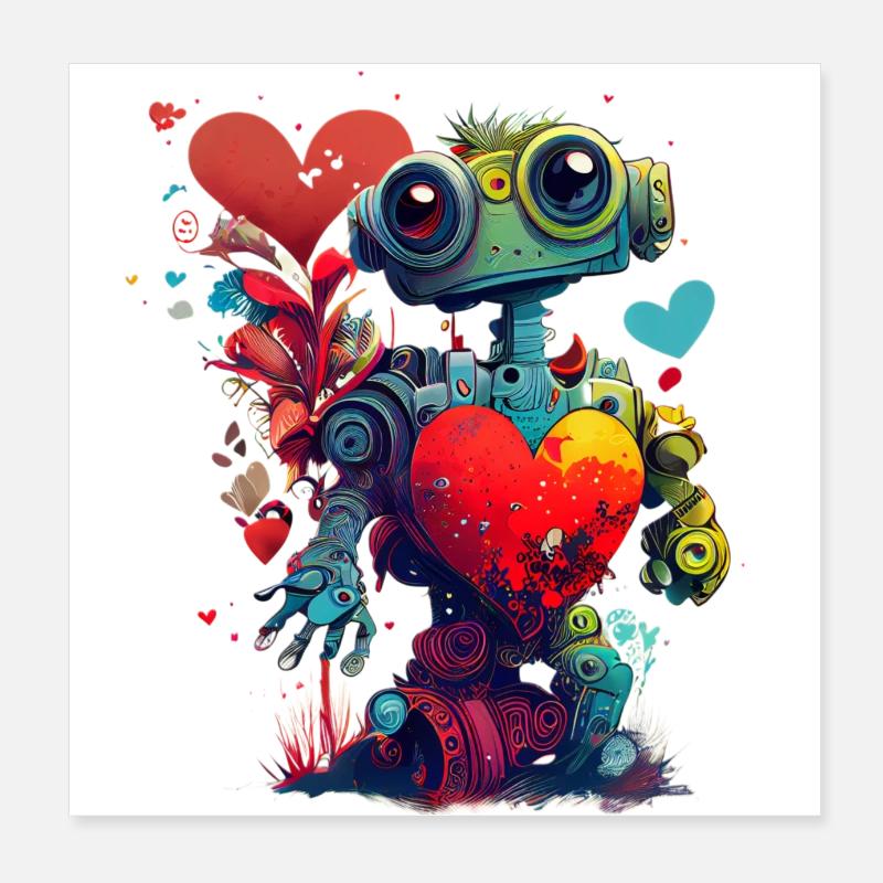 Drôle de robot avec du cœur, la Saint-Valentin Poster 20 x 20 cm