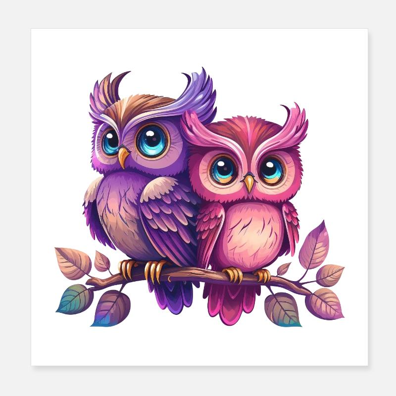 Bunte Eulen Geschwister Tier Vogel Eule Uhu Nacht Poster 20x20 cm