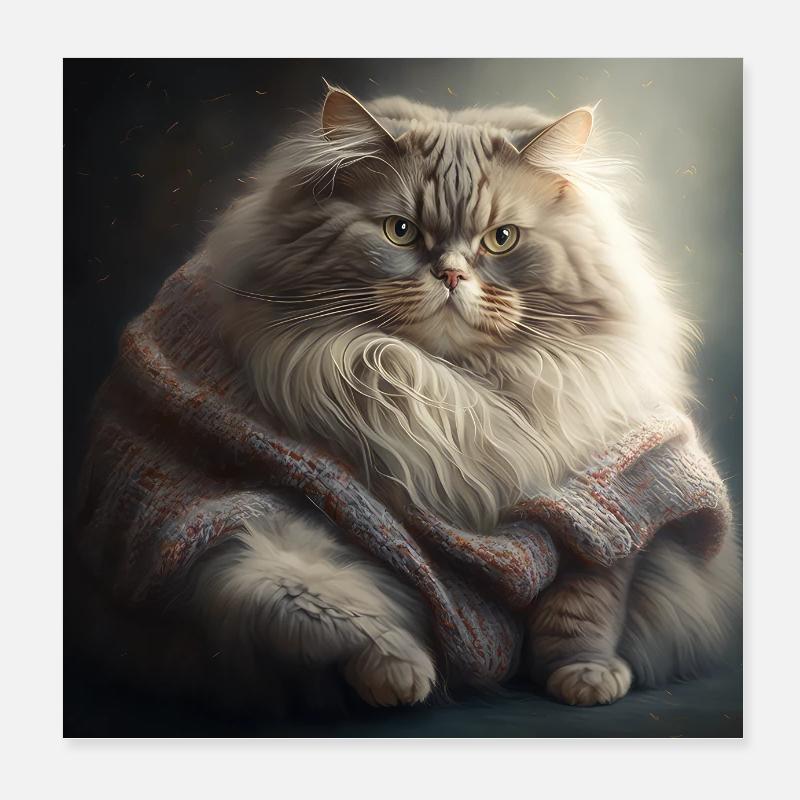 Katze Wolle Strick Pullover Stricken Lustig Süß Poster 20x20 cm