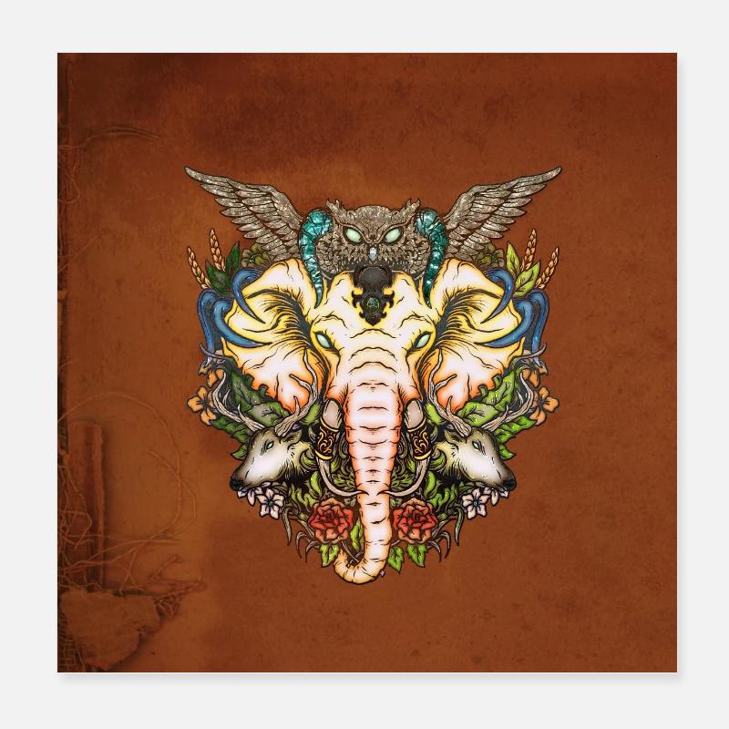 L’éléphant majestueux avec la créature de la nuit Poster 20 x 20 cm