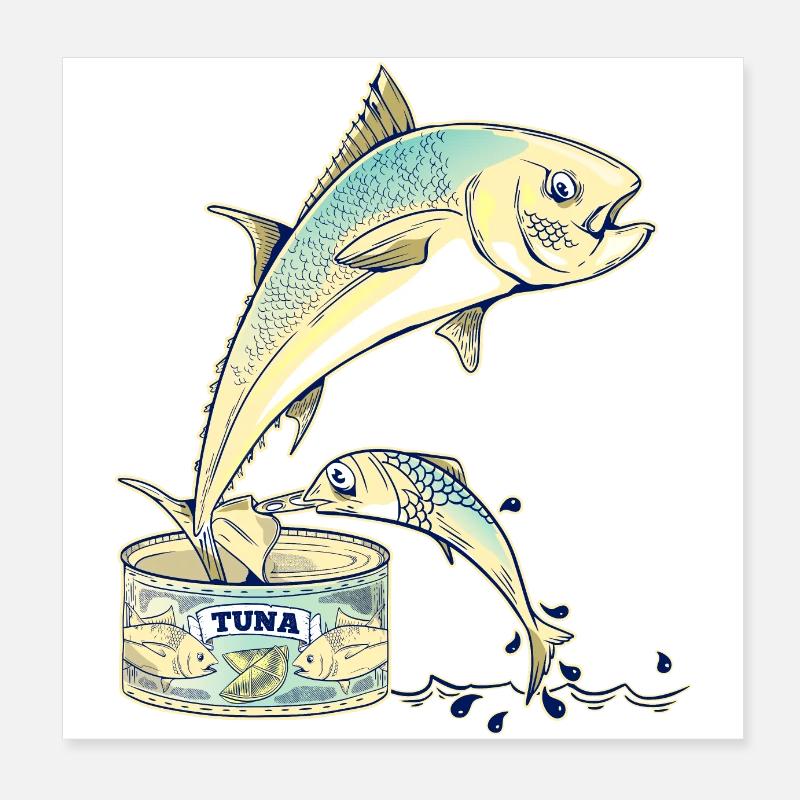 Thunfisch, der einer Blechdose entkommt Poster 20x20 cm