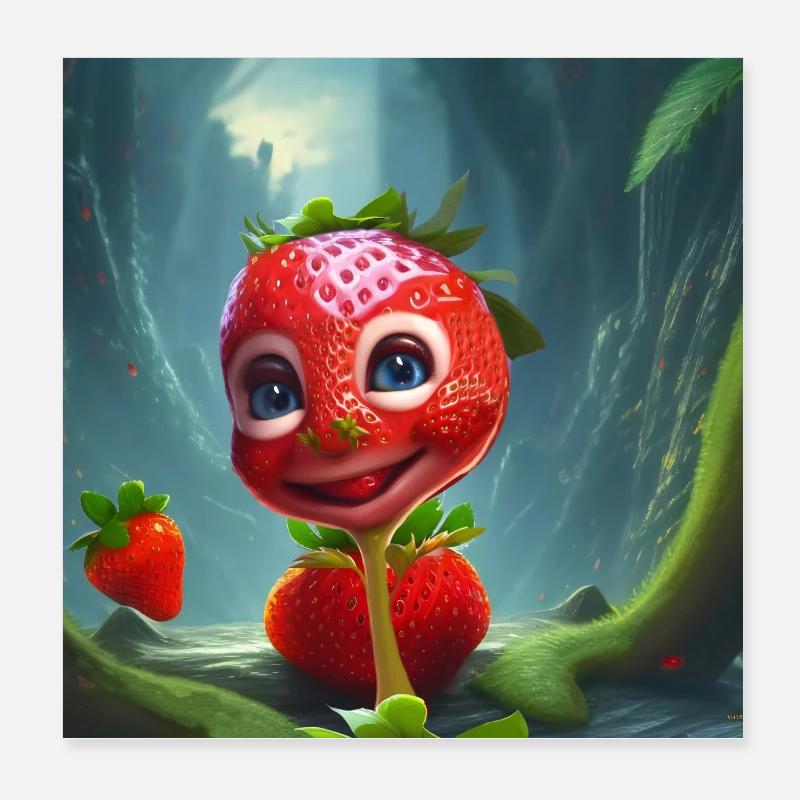 Fraise mignonne drôle Poster 20 x 20 cm