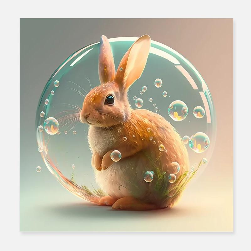Coniglio sveglio che gioca con le bolle di sapone Poster 20x20 cm