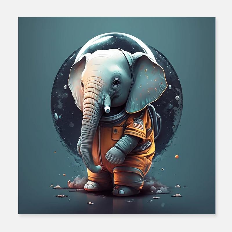 Mignon éléphant en astronaute - Affiche Poster 20 x 20 cm