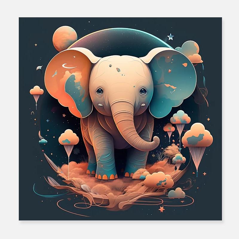 Fantaisie d’éléphant mignon Poster 20 x 20 cm