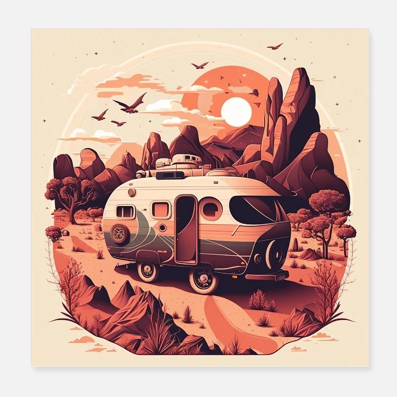Bus Camping Adventure Outback Australia Poster 8" x 8" (20x20 cm)