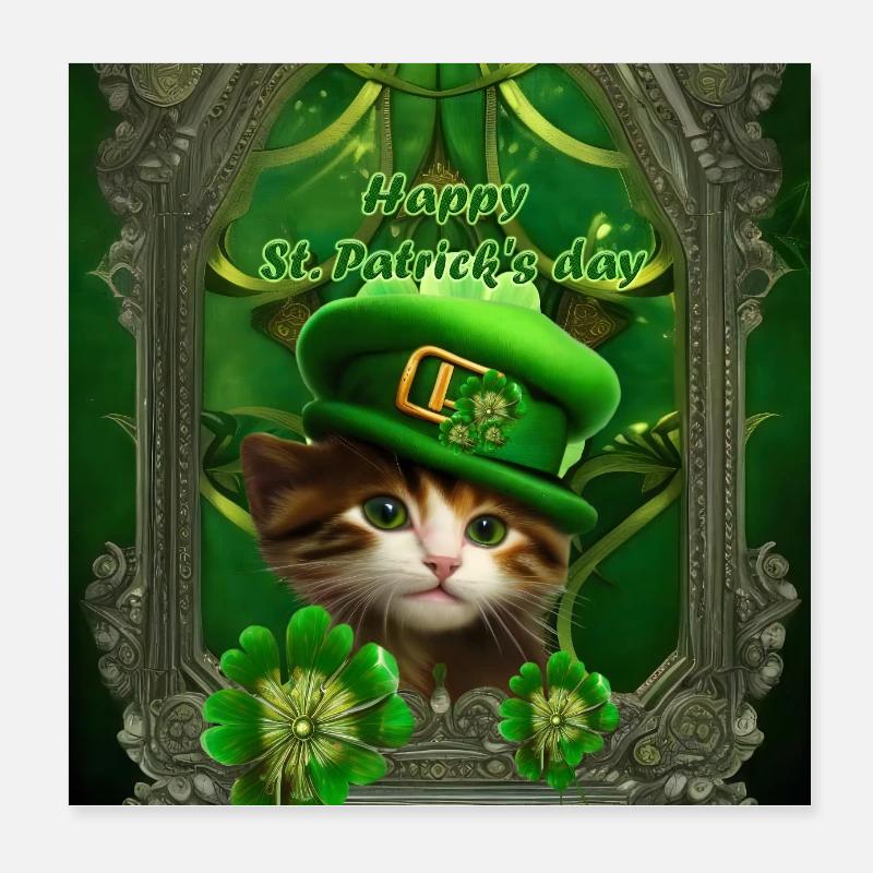 Süßes Kätzchen feiert den St. Patrick's Day Poster 20x20 cm