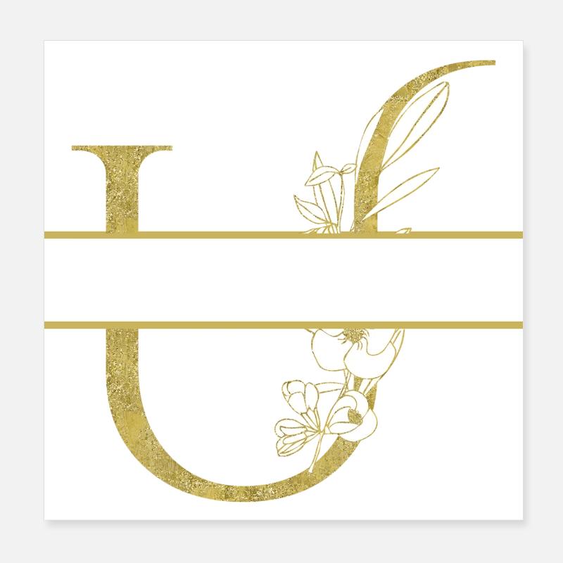 Personalisierter Blumengoldbuchstabe U Poster 20x20 cm