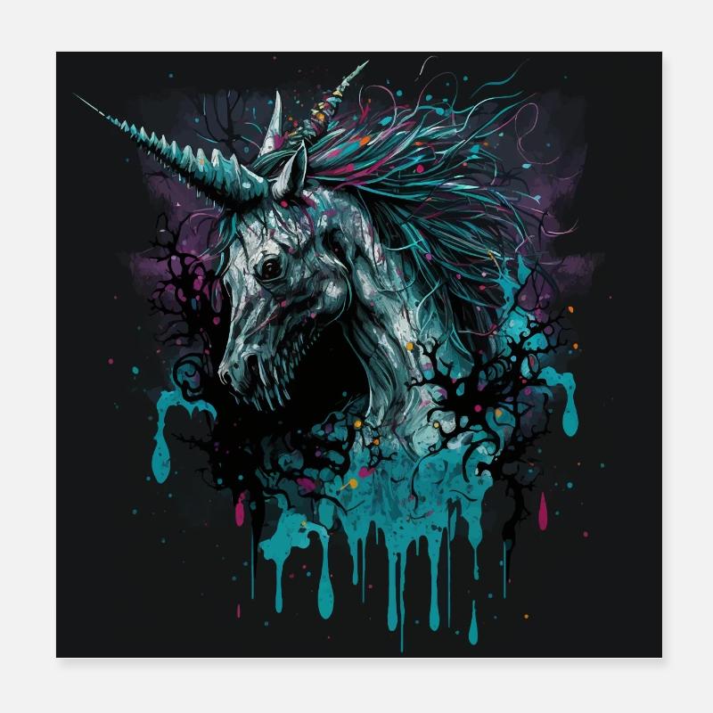Zombie Einhorn - Poster 20x20 cm - Weiß