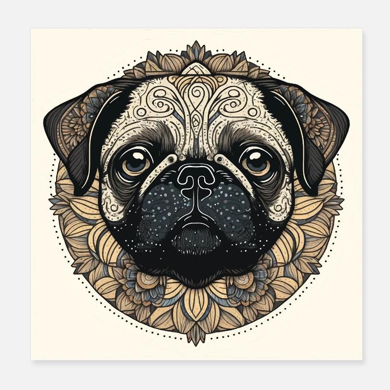 Kleiner Mops mit Ornamenten Poster 20x20 cm