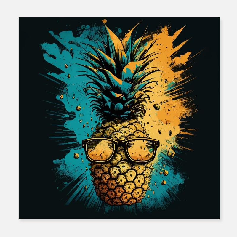 Funny Pineapple Fruit Poster 8" x 8" (20x20 cm)