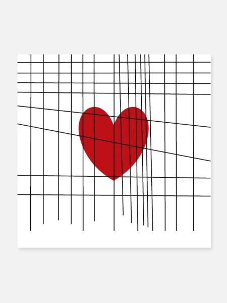 Herz hinter Gittern - Poster 20x20 cm - Weiß