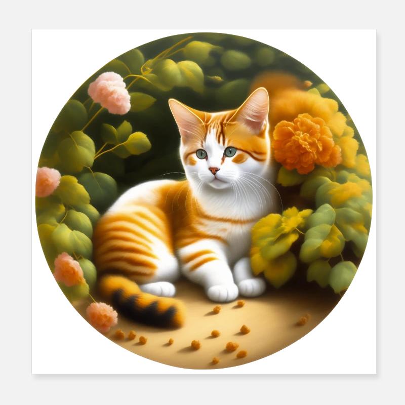 Niedliche Katze im Garten Poster 20x20 cm