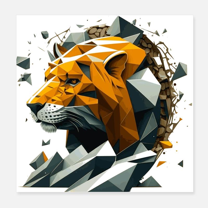 3D vector lion illustration in polygon look Poster 8" x 8" (20x20 cm)