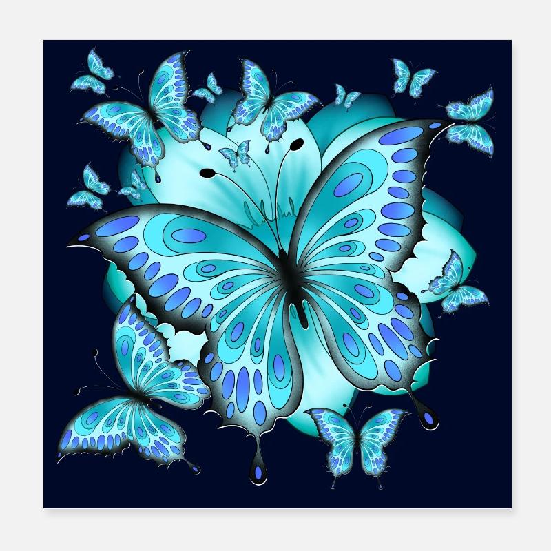 Schmetterlinge mit Blume - Poster 20x20 cm - Weiß