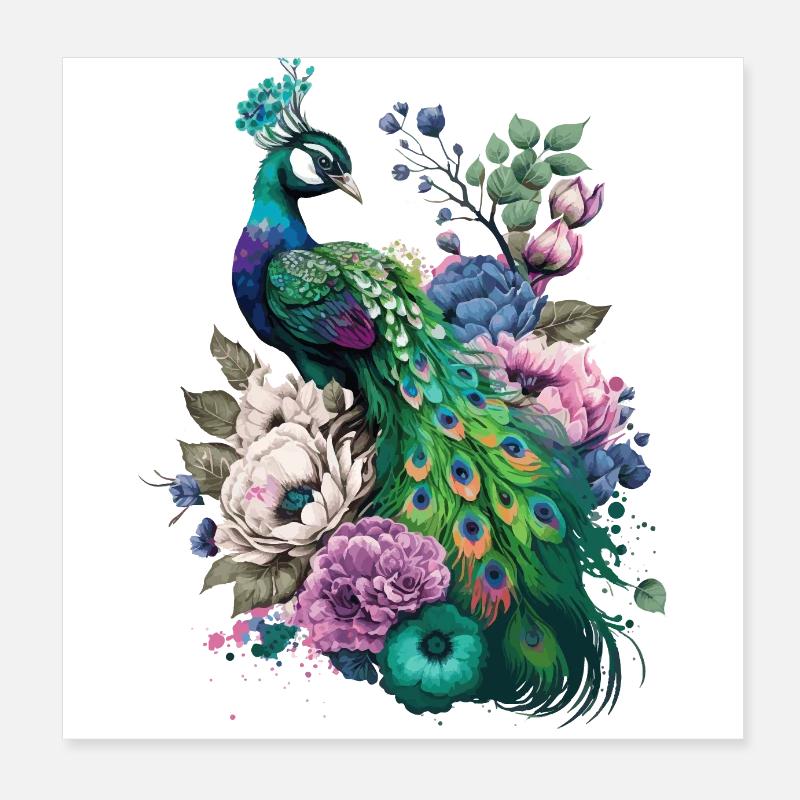 Beautiful Peacock Gift Poster 8" x 8" (20x20 cm)