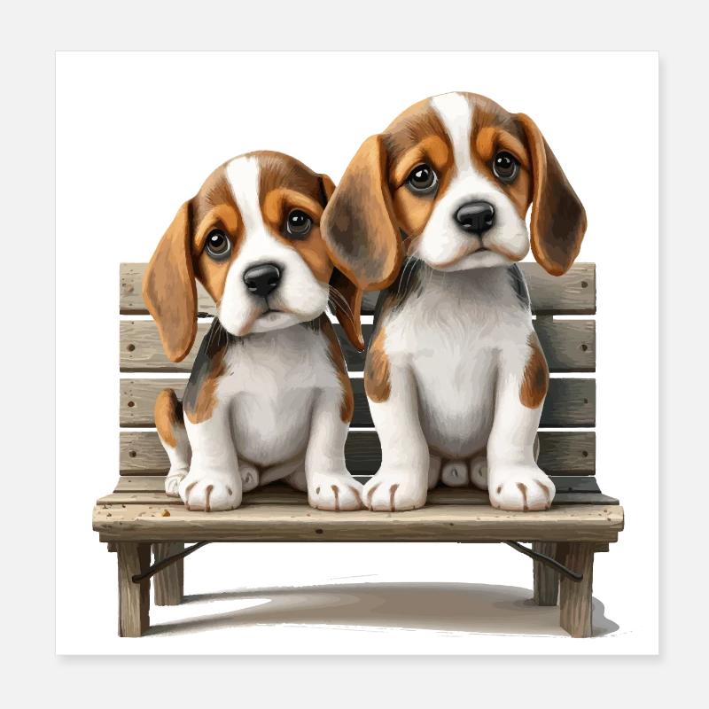2 Beagles sur le cadeau de banque Poster 20 x 20 cm